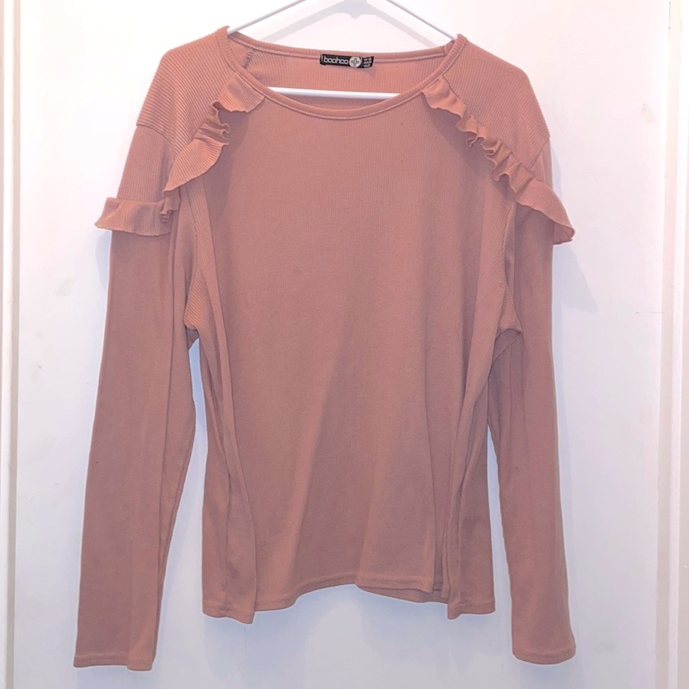 2/$30 Boohoo long sleeves pink ribbed ruffle top size 20